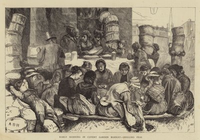 コベントガーデン市場の早朝、エンドウ豆を砲撃 作： Arthur Boyd Houghton