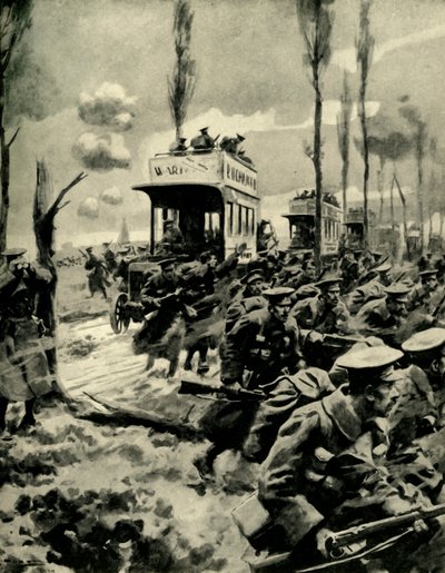 兵士を前線に輸送するために使用されたロンドンバス、第一次世界大戦、1914-1918、c1920。 作： Arthur C. Michael