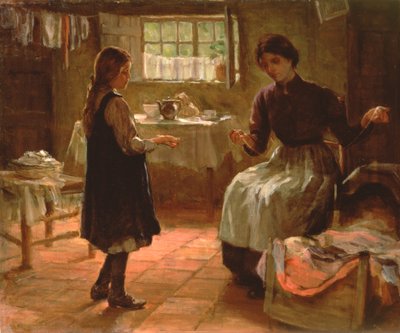 ドメスティックレッスン、1890年頃（キャンバスに油彩） 作： Arthur Claude Cooke