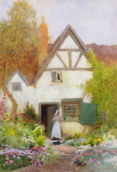 猫に餌をやる（水彩） 作： Arthur Claude Strachan