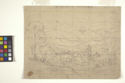 山岳風景の研究（転写用のオフホワイトの紙に鉛筆） 作： Arthur Clifton Goodwin