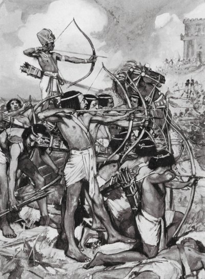 シリア人を攻撃するトトメス3世、第18王朝時代（リトグラフ） 作： Arthur David (after) McCormick