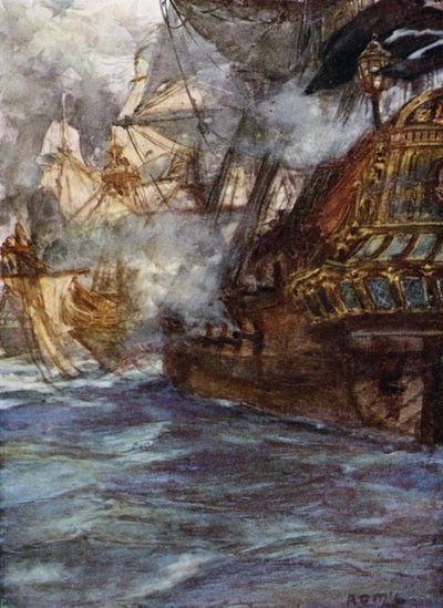 エイブリー、海賊、2つの武装したデンマークの船を取る 作： Arthur David McCormick