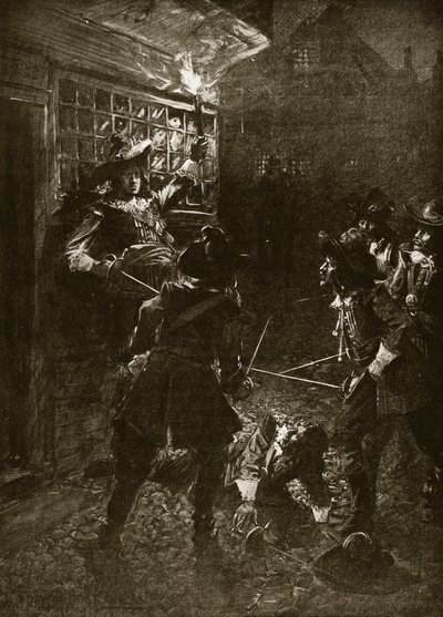 チャールズ2世の支持者がジョンコベントリー卿を攻撃した、1670年、ハッチンソンの「イギリス国民の物語」、1920年頃のイラスト 作： Arthur David McCormick
