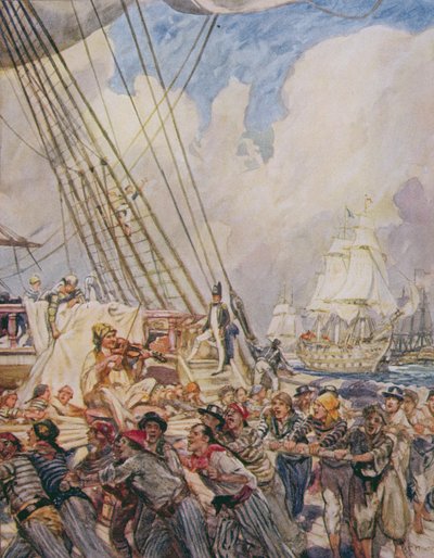 ヘンリー・ニューボルト（1862-1938）による「ドレイクのドラムとその他の海の歌」のイラスト 作： Arthur David McCormick