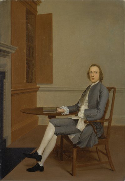 テーブルに座っている未知の男、c.1744-46（帆布に油彩） 作： Arthur Devis
