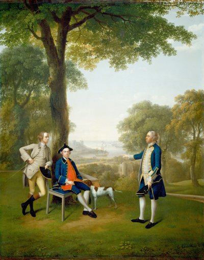 トーマス・テイラーとスタンコム船長と会話するアーサー・ホールズワース、ダート川、1757年。 作： Arthur Devis