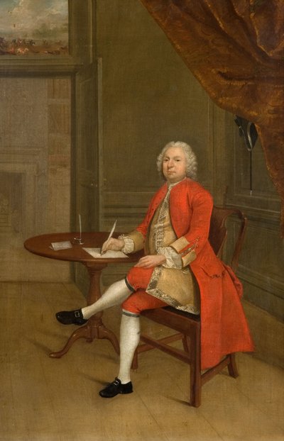 赤い服を着た男の肖像、1785年。 作： Arthur Devis