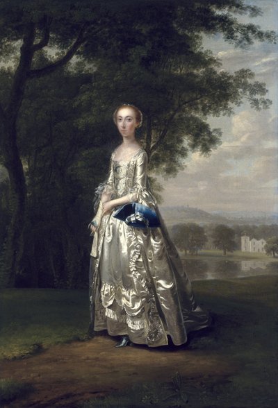 風景の中の女性の肖像画、1750 作： Arthur Devis