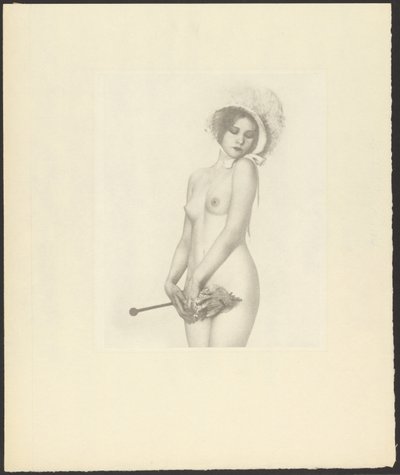[ボンネットをかぶり日傘を差す女性ヌード】。］ 作： Arthur F. Kales
