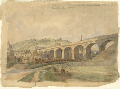 マンチェスター & リーズ鉄道のトッドモーデン高架橋、イングランド 1843 年 作： Arthur Fitzwilliam Tait