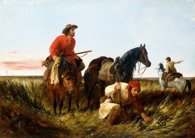 歩道をたどるトラッパー：過失、1851年 作： Arthur Fitzwilliam Tait