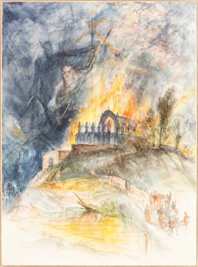 上に悪魔がいる炎の中にある教会の建物 作： Arthur Frederick Payne
