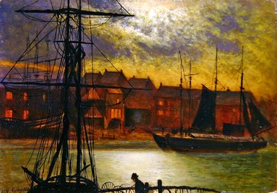 ウィットビー港のボート（油彩・キャンバス） 作： Arthur Grimshaw