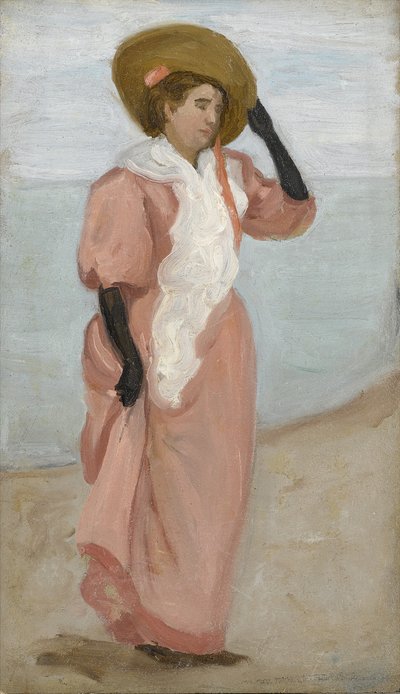 海辺の婦人（風の突然の突風）、1895年頃 作： Arthur Haythorne Studd