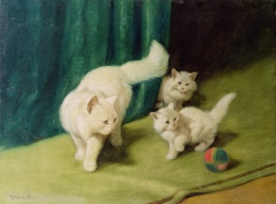2つの子猫と白いペルシャ猫 作： Arthur Heyer
