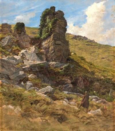 ロッキー露頭（カードに油彩） 作： Arthur Hughes