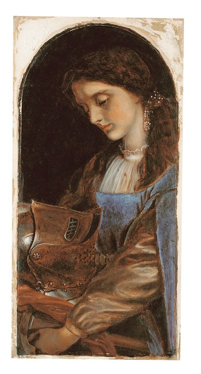 ランスロットの鎧を持つエレイン、1870 作： Arthur Hughes