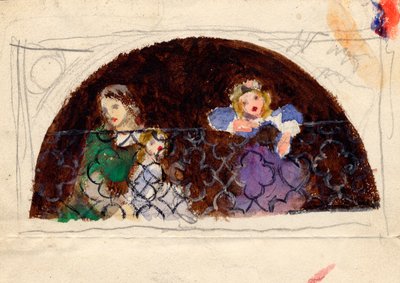 ミセスリーサートと子供たちの肖像画のスケッチ（水彩、紙のボディカラー） 作： Arthur Hughes