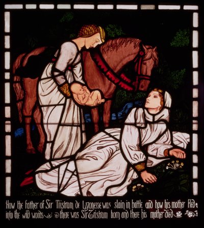 トリスタンの誕生、「トリスタンとイゾルデの物語」、William Morris und Co.（ステンドグラス） 作： Arthur Hughes