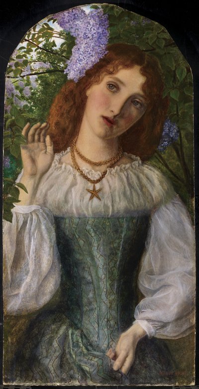 ライラックを持つ女性、1863 作： Arthur Hughes