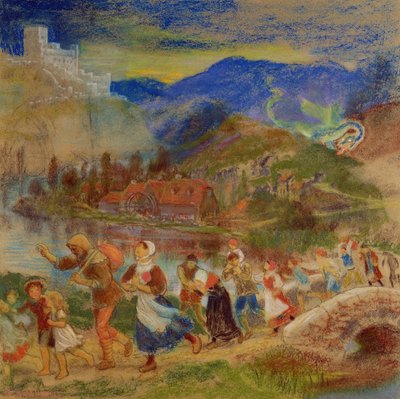 ドラゴンから逃げる村人 作： Arthur Hughes