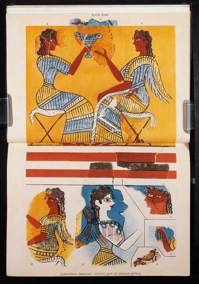 アーサー・ジョン・エヴァンス卿によるフレスコ画の複製、『クノッソスのミノス宮殿』、1921年版 作： Arthur John Evans