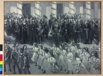 1895年、ザグレブにおける学童のオマージュ 作： Arthur Lajos Halmi