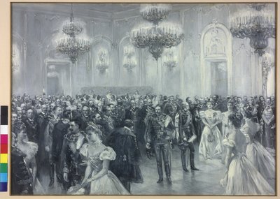 1897年、皇帝ヴィルヘルム2世のブダペスト訪問の際の宮廷でのレセプション。 作： Arthur Lajos Halmi