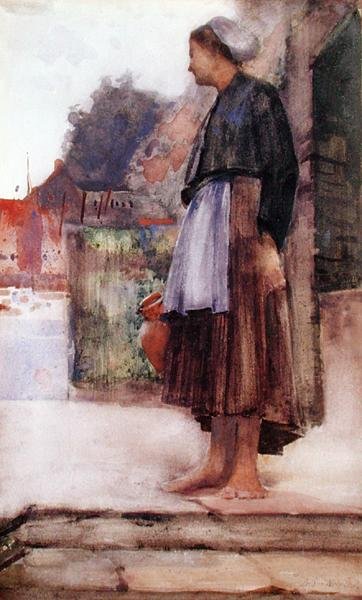 漁師の娘、カンケール、ノルマンディー（水彩・紙） 作： Arthur Melville