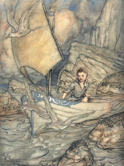 チャイルズ・フューチャー、イラスト「The Springtide of Life：Poems of Childhood of Childhood of Algernon Charles Swinburne」、1918年（ペンとインク、紙にトイレ） 作： Arthur Rackham