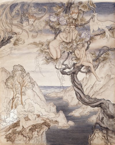 真夏の夜の夢からのAct II、シーンIIのために描かれた妖精の歌（紙にペンとインクとトイレ） 作： Arthur Rackham