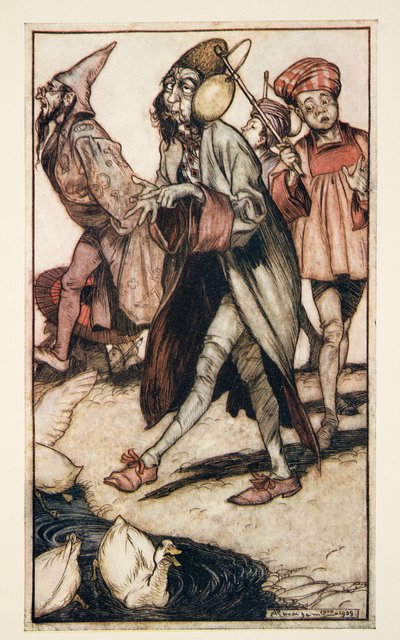 ガリバー旅行記のジョナソン・スウィフト（1667-1745）パブの散歩するラピュティアン紳士。 1909 作： Arthur Rackham