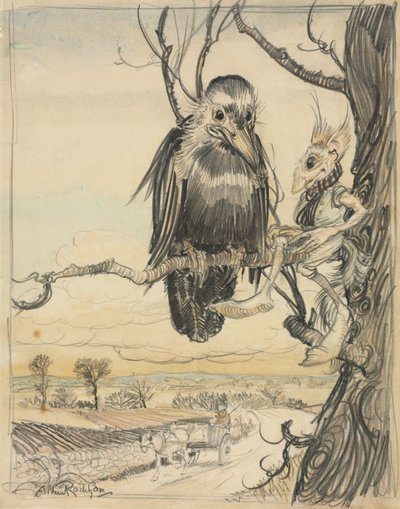 リスとカラス 作： Arthur Rackham