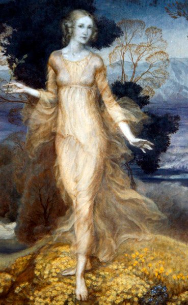 庭の若い女性」 1920年頃 （水彩・紙 作： Arthur Rackham