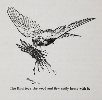Lintu, joka kantaa nippua risuja. 作： Arthur Rackham