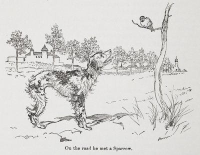 犬とスズメ。 作： Arthur Rackham