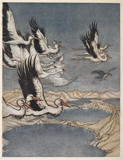 結婚式の前夜にマール伯爵の娘を連れ去る鳥の群れ 作： Arthur Rackham