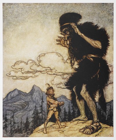 The Valiant Tailor の男と巨人 作： Arthur Rackham