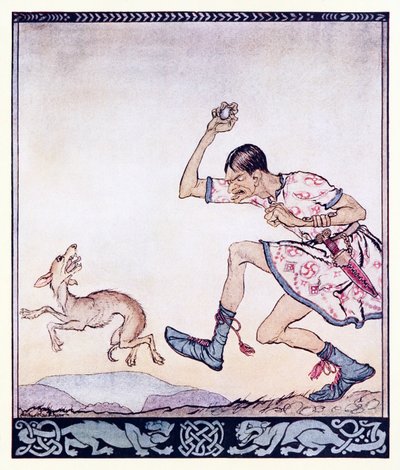犬が嫌いな男性。実際、彼は彼らを嫌っていた。アイルランドのおとぎ話のふすまの誕生から 作： Arthur Rackham