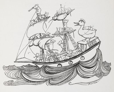 ねずみが乗り、アヒルが船長を務める船。 作： Arthur Rackham