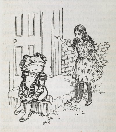 フットマンに扮したアリスとカエル 作： Arthur Rackham