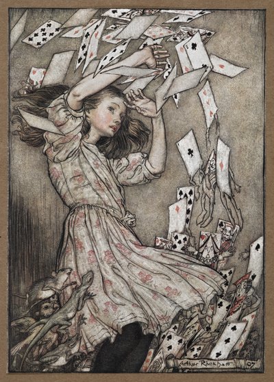 アリスと落ちてくるトランプ 作： Arthur Rackham