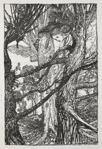 ハトと話す蛇のようなアリス 作： Arthur Rackham