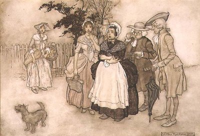 ワシントン・アーヴィング（1783-1859）の「リップ・ヴァン・ウィンクル」の一場面、1905年（ペン＆インク、水彩）。 作： Arthur Rackham
