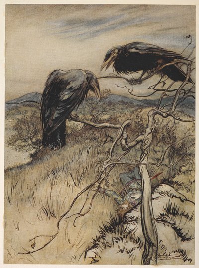 「The Twa Corbies」のイラスト 作： Arthur Rackham