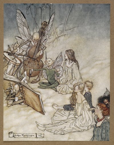 そして妖精の歌」。 「真夏の夜の夢」の一場面。 作： Arthur Rackham