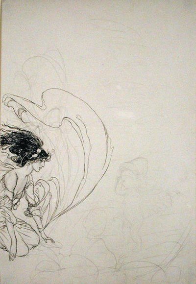 ポンプの前で（紙に鉛筆 作： Arthur Rackham