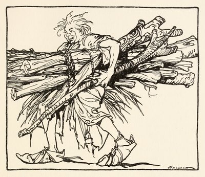 カールがアイルランドのおとぎ話のドラブコートのカールから夜の避難所を建設 作： Arthur Rackham