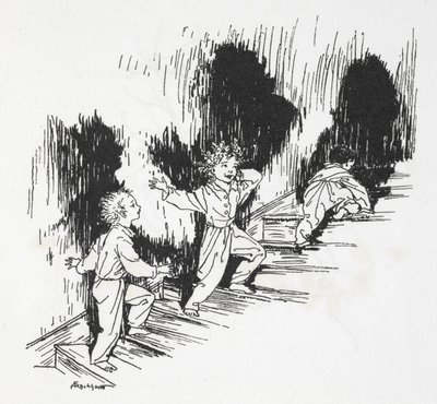 夜の階段を忍び寄る子供たち 作： Arthur Rackham